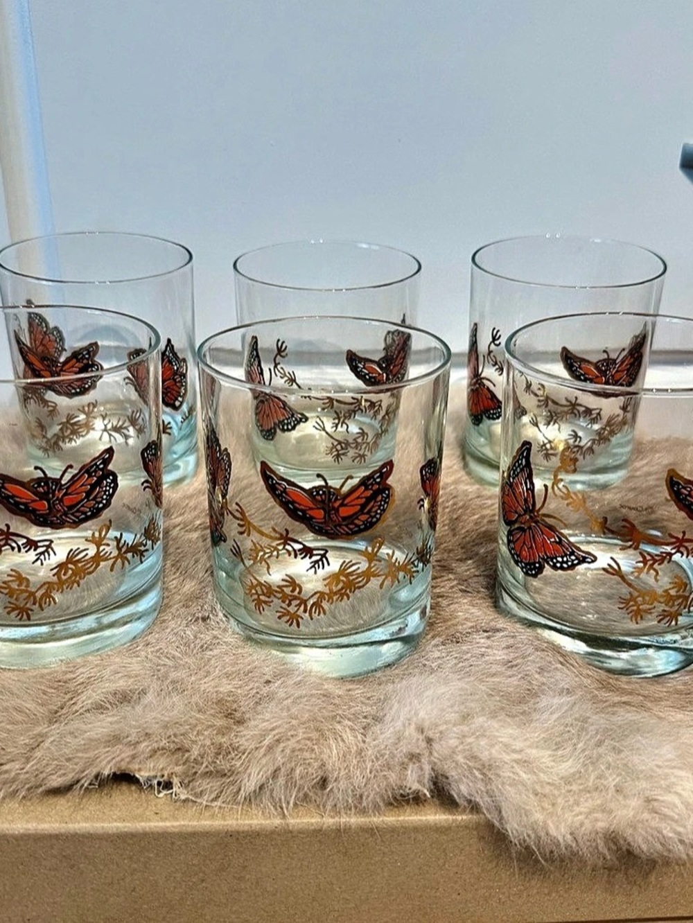 Couroc MCM Monarch Butterfly Low Ball/Rocks Glasses Set of 6